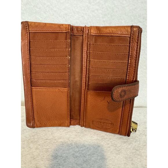 Fossil Derrick Executive Wallet Brown Cow Hide Leather Bifold - Picture 4 of 12